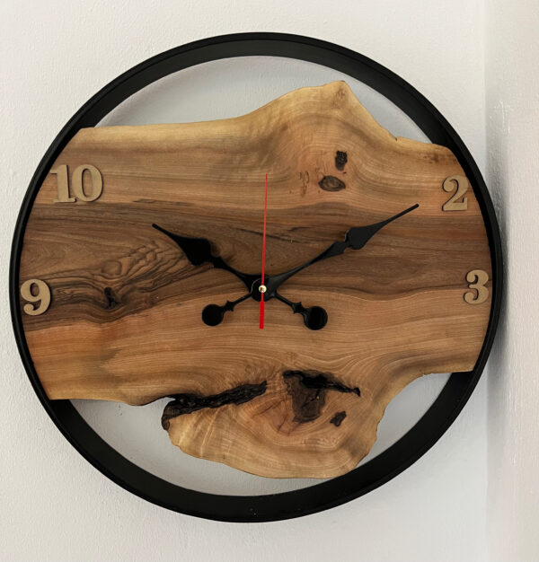 Runde Uhr aus Walnuss mit Metalrahmen | 40Dx4 cm – Bild 3