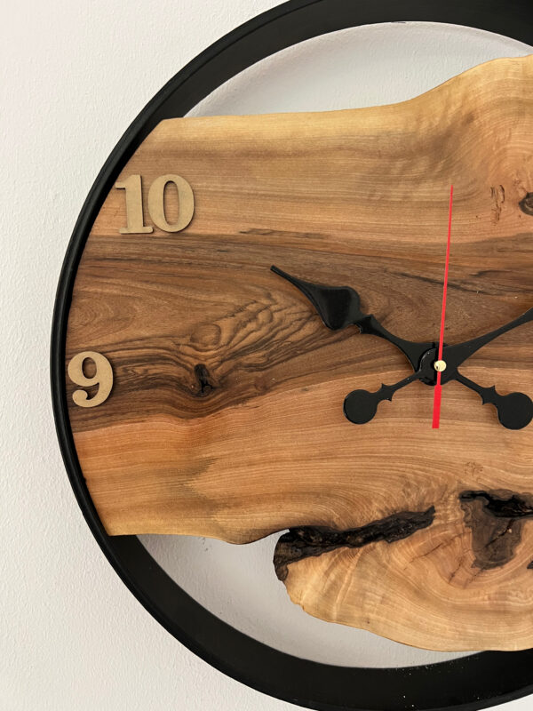 Runde Uhr aus Walnuss mit Metalrahmen | 40Dx4 cm – Bild 4